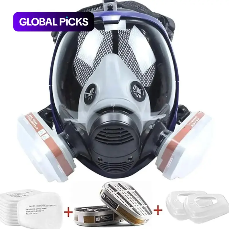 17-in-1 Full Face Respirator Mask, Reusable Protective Face Cover with Adjustable Strap, Anti-Dust Eye Protection, for Organic Gas, Paint Sprayer, Chemical and Woodworking Applications #GLOBAL PICKS