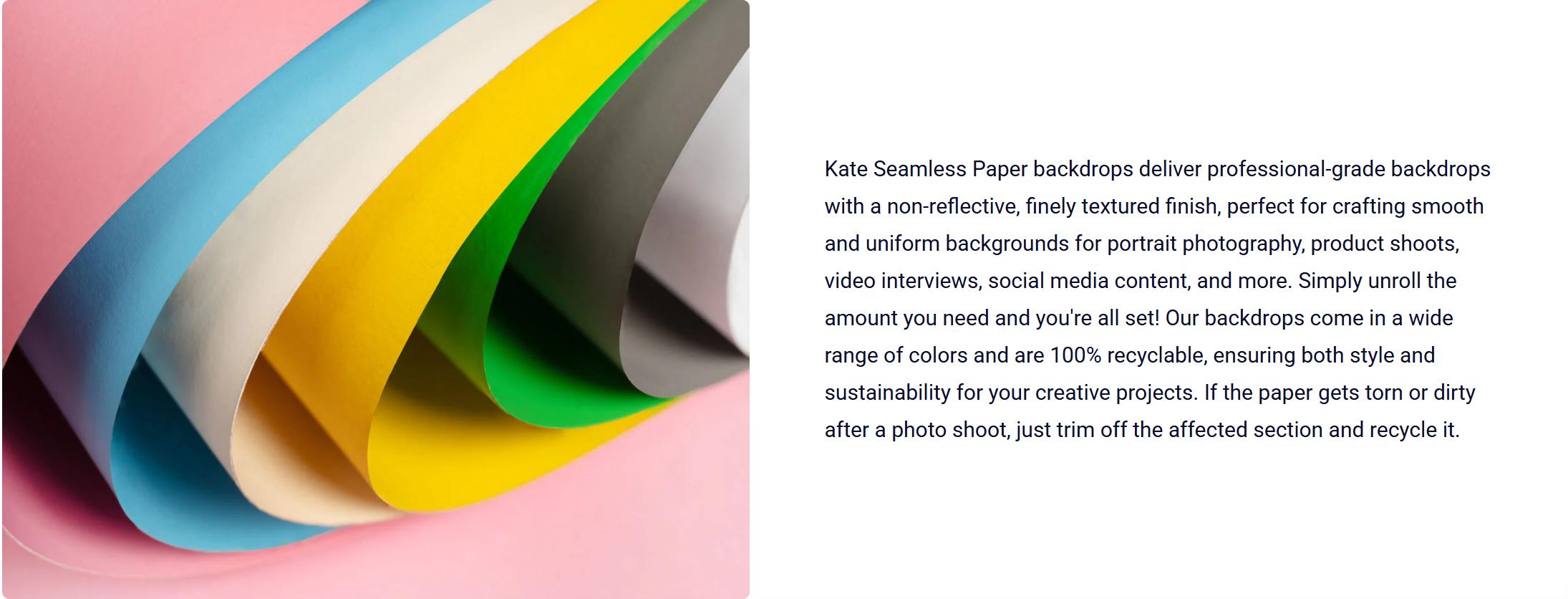 Kate Light Blue Seamless Paper Backdrop for Photography 86"x33' 2.2x10m Ideal for Portraits & Product Shots Easy Setup Lightweight Versatile