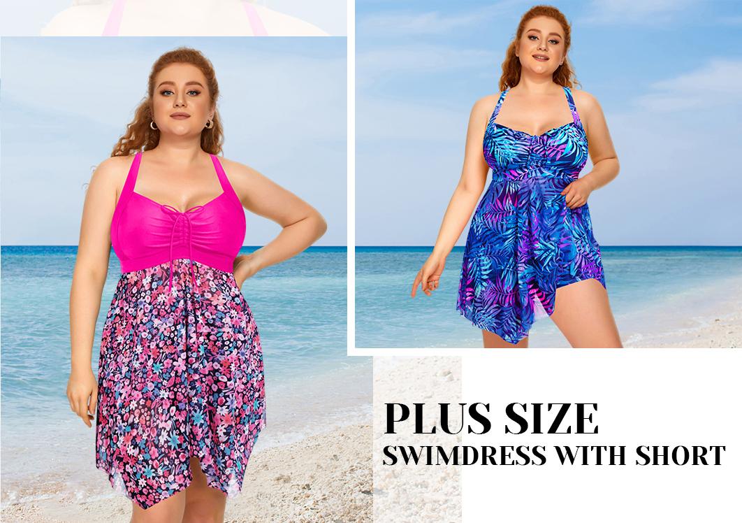Daci Plus Size Two Piece Swim Dress with Boyshorts for Women Mesh Swimsuits Flowy Bathing Suits