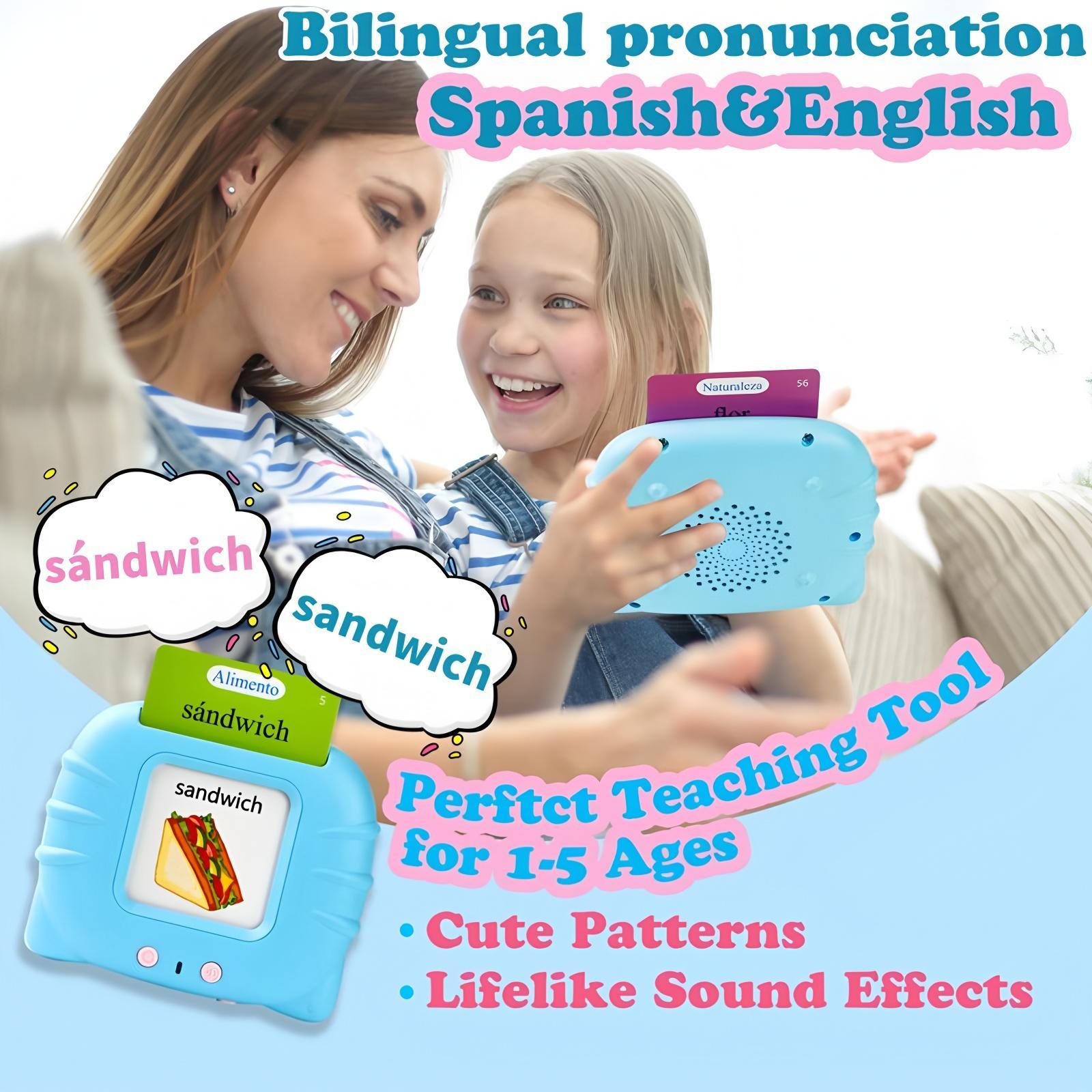 Bilingual English Spanish Flash Cards for Kids Educational Learning Tool Talking Flashcards with 224 Common Words Ideal Gift for Children Ages 2 to 8 Early Learning Toys Perfect for Halloween and Christmas Gifts
