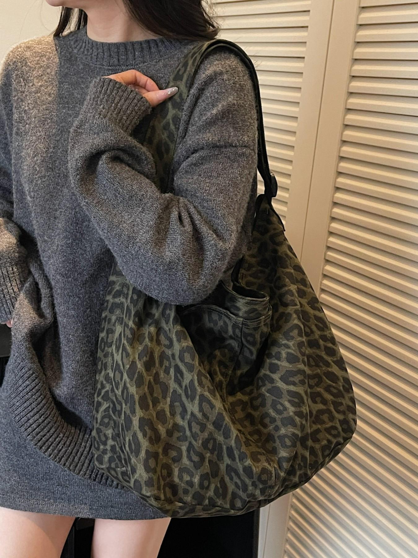 Camouflage Canvas Large Backpack, Leopard Print Crossbody Shoulder Bag, Fashion Vintage Unisex Bag for Commuting, Shopping, School, Work