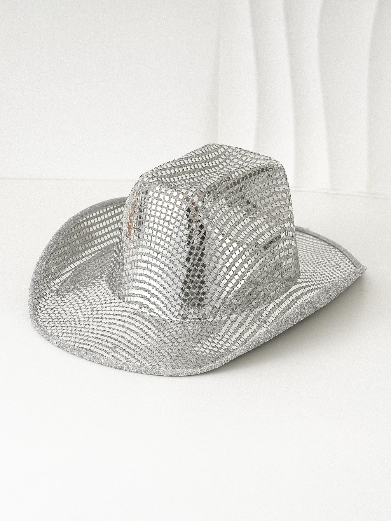 Female unisex western cowboy hat, silver sequined jazz hat, stage music hat punk styleSpeedy Smarts Stylish Hat