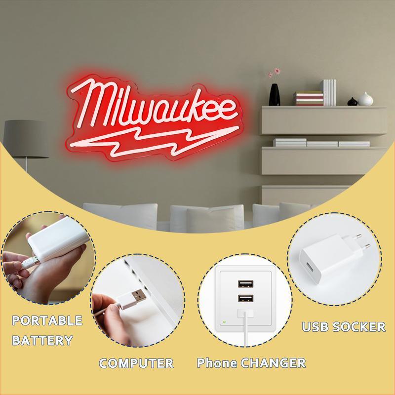 Milwaukee Tools LED Neon Sign, Wall Decor Art Atmosphere Light