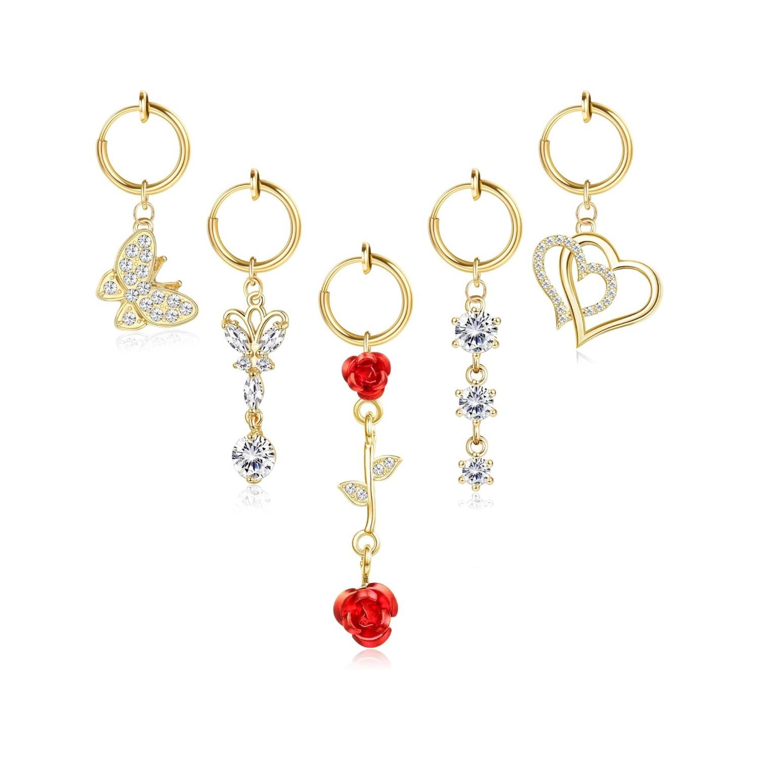 5 Pcs Clip on Belly Button Rings Non Piercing Clip on Navel Rings Faux Belly Button Rings Faux Navel Piercing Fake Belly Button Rings Fake Belly Piercing Jewelry