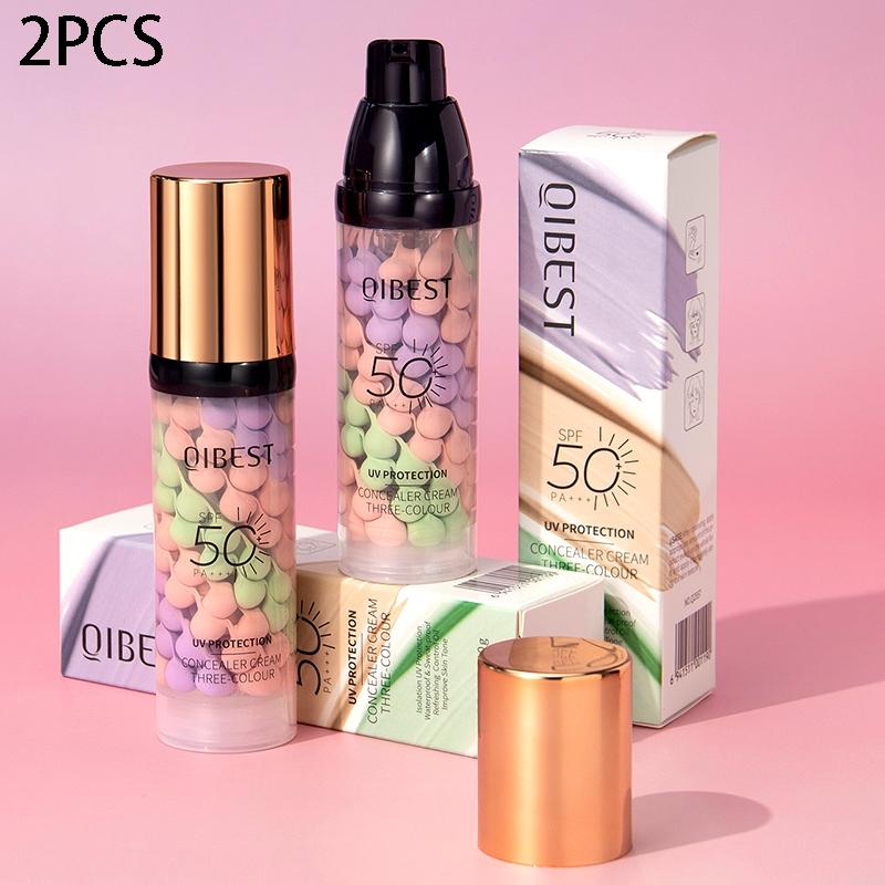 2-Pack Tricolor Protective Primer, Brightening Oil-Control Moisturizer, SPF 50, Waterproof Sweatproof, 3-In-1 Color Corrector Makeup Base
