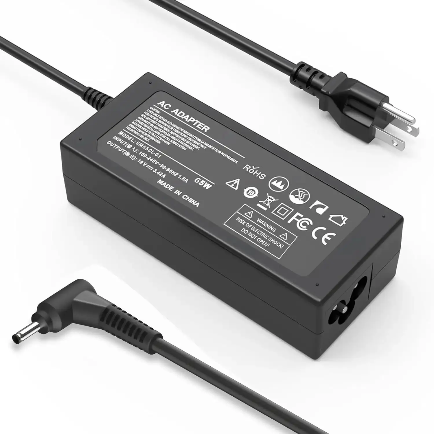 19V 3.42A Laptop Charger, 65W Replacement Power Cord & AC Adapter Supply Copmatible with Aspire 5 3 1 / Spin 3 / N20c5 Chromebook C738T C740 Swift 3 Laptop (Cord Tip : (3.0mm Outer x 1.1mm Inner))