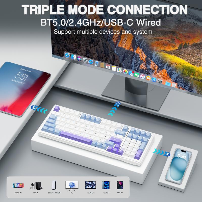 AULA F99 Wireless Mechanical Gaming Custom Keyboard, Numpad Tri-Mode BT5.0/2.4GHz/USB-C Gasket Hot Swappable, Pre-lubed Linear Switches, RGB Backlit Keyboard for Office Computer rainbow backlit Purple Creamy Budget Keyboard TikTokShopfalldealsforyou AULA F99 Wireless Mechanical Gaming Custom Keyboard, Numpad Tri-Mode BT5.0/2.4GHz/USB-C Gasket Hot Swappable, Pre-lubed Linear Switches, RGB Backlit Keyboard for Office Computer rainbow backlit Purple Creamy Budget Keyboard TikTokShopfalldealsforyou