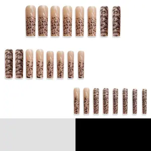 24pcs Glow In the Dark Fake Nails Extra Long Ballet False Nails Full Cover Wearable European Scary Halloween Press On Nails
