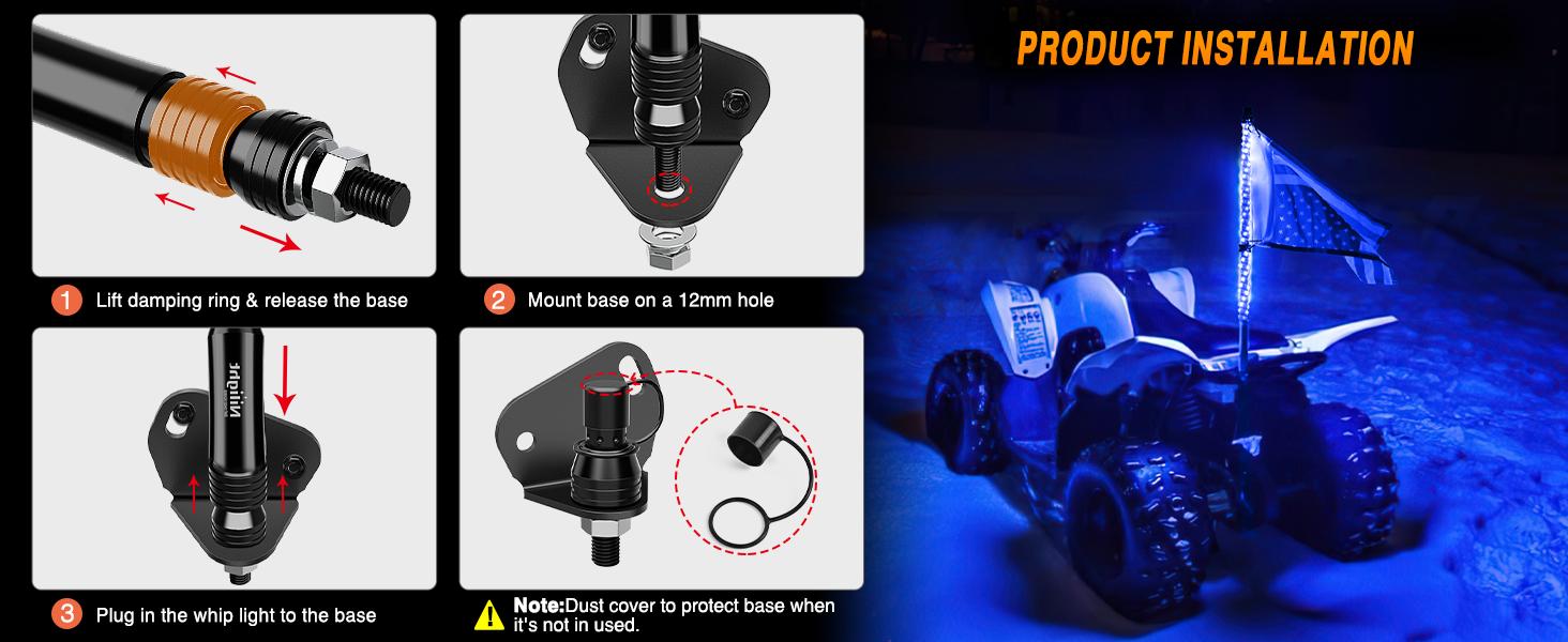 Nilight 2-Foot RGB Spiral LED Whip Light – Programmable Dancing Light Antenna for Can-Am, Polaris, RZR, UTV, ATV, 4-Wheeler & Off Road Vehicles