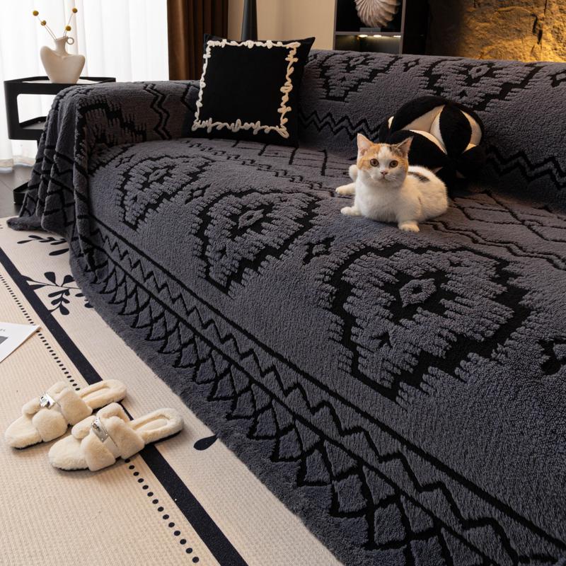 Moroccan Style Plush Thick Sofa Blanket, Sofa Slipcover, Non-Slip Easy Washable, Durable Anti-Scratch Couch Pad, Multiple Colors and Sizes Available