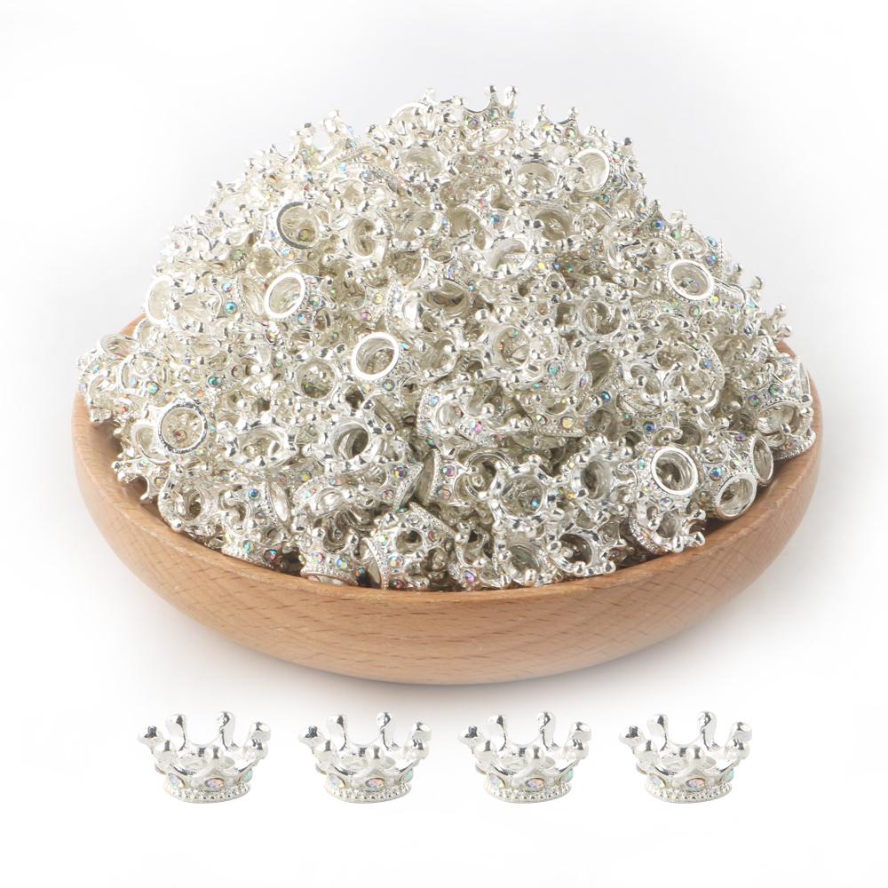 20Pcs Rhinestone Crown Shape Beads Alloy Loose Spacer Beads For Jewelry Making DIY Mix Beads Bracelet Necklace Accessories