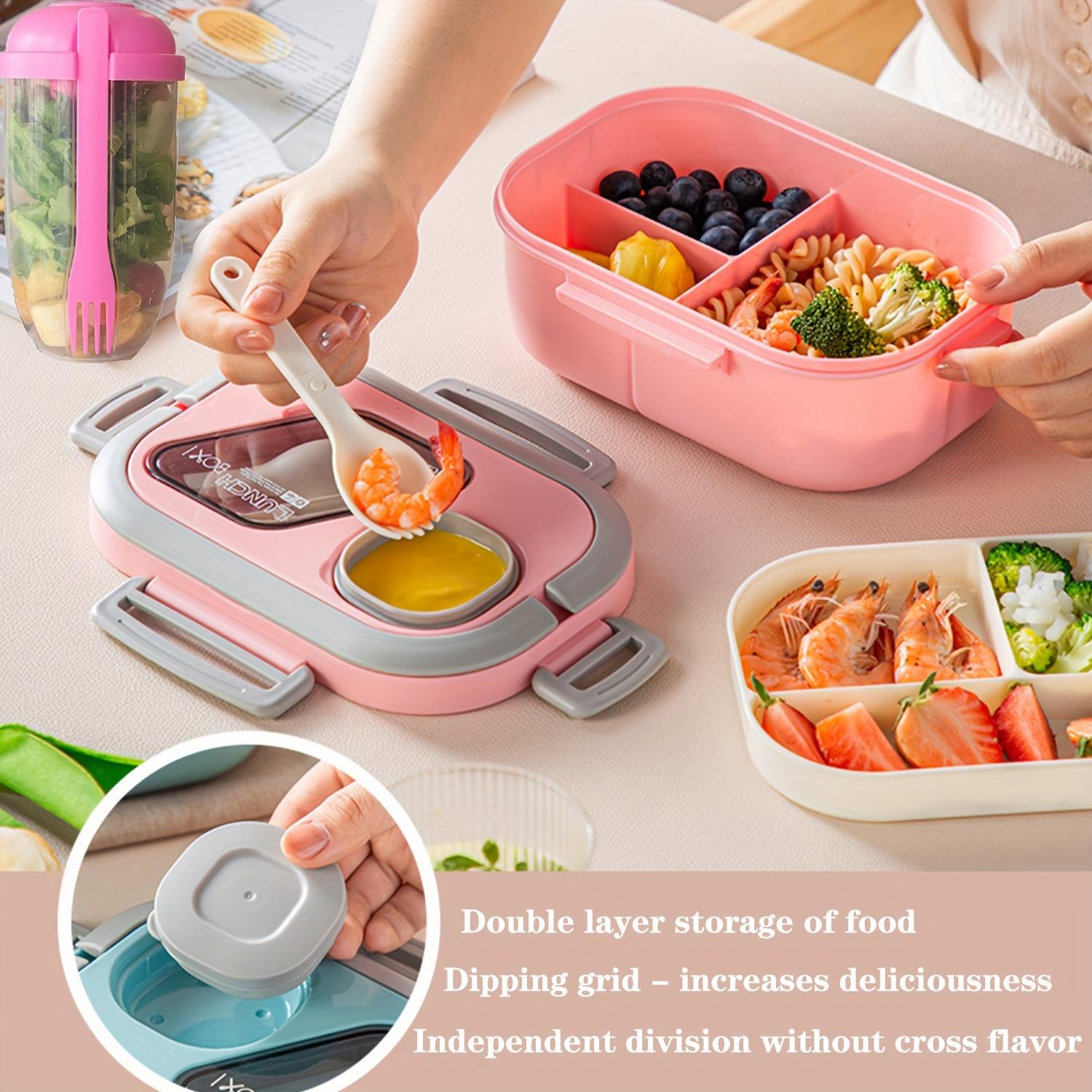 Double Layer Multi - Compartment Lunch Box Set with Lunch Container Cup and Tote Bag for School Office Picnic Food Storage Containers Meal Prep Lunch Box