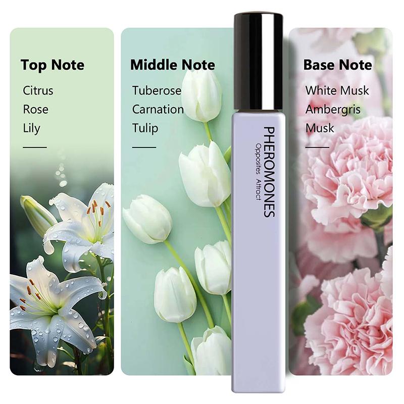 Pheromone Essential Oil Perfume for Women - Rose, Lily, Musk Base Notes, 10ml Elegant Fragrance, Fresh Floral Note