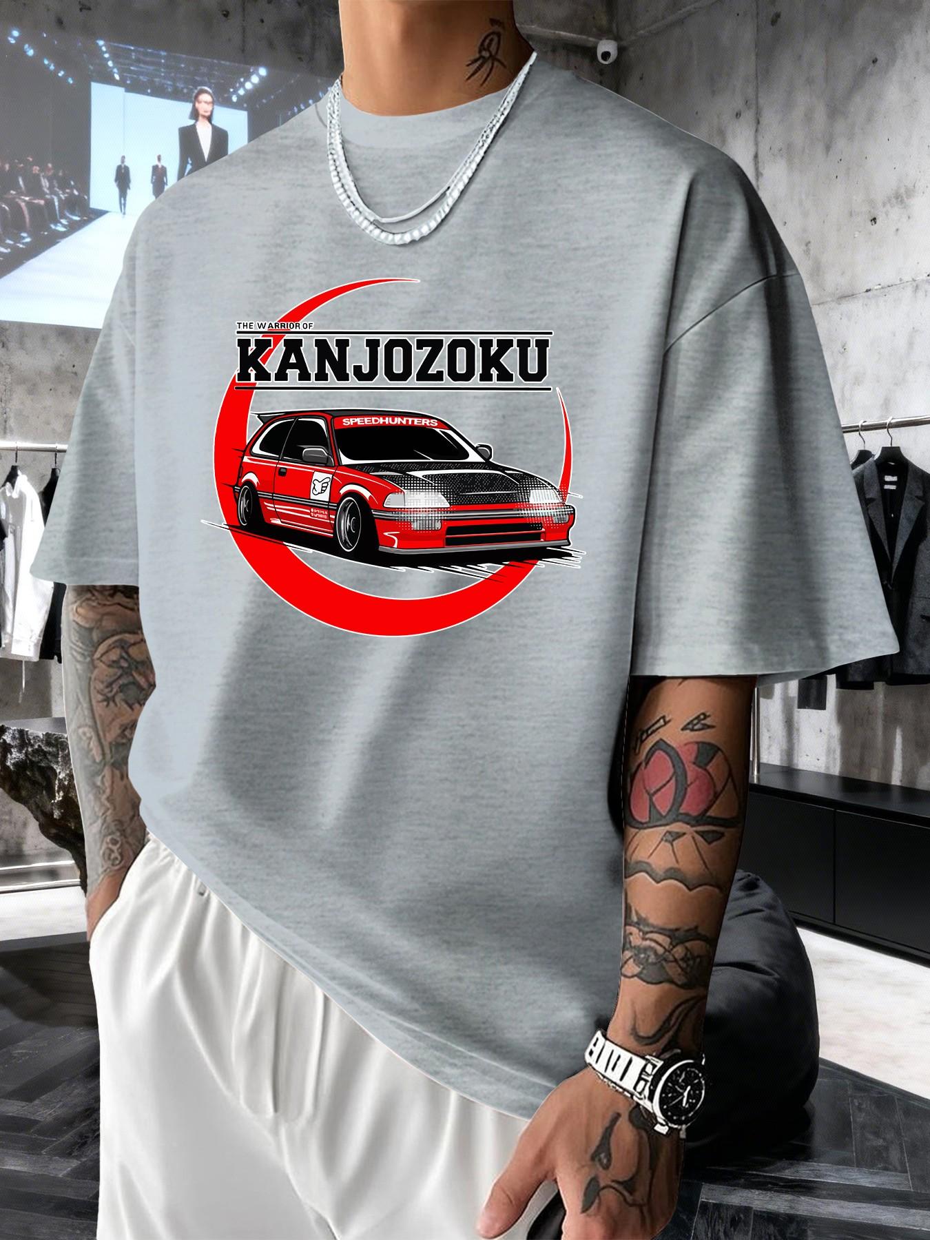 Kanjozoku Jdm Car Culture Print Men's Fashion T-Shirt, Casual Streetwear Short Sleeve Top, Comfortable Round Neck Tee for Spring Summer