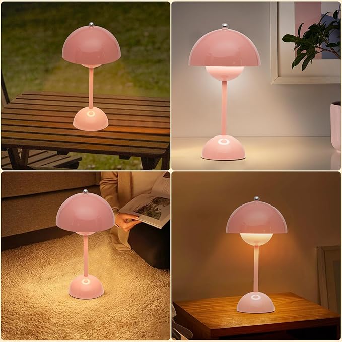 Modern Touch Dimmable Table Lamp, Wireless Rechargeable Nordic Minimalist Mushroom Light, Vintage Bedside Nightstand Lamp for Bedroom Living Room, Decorative Light