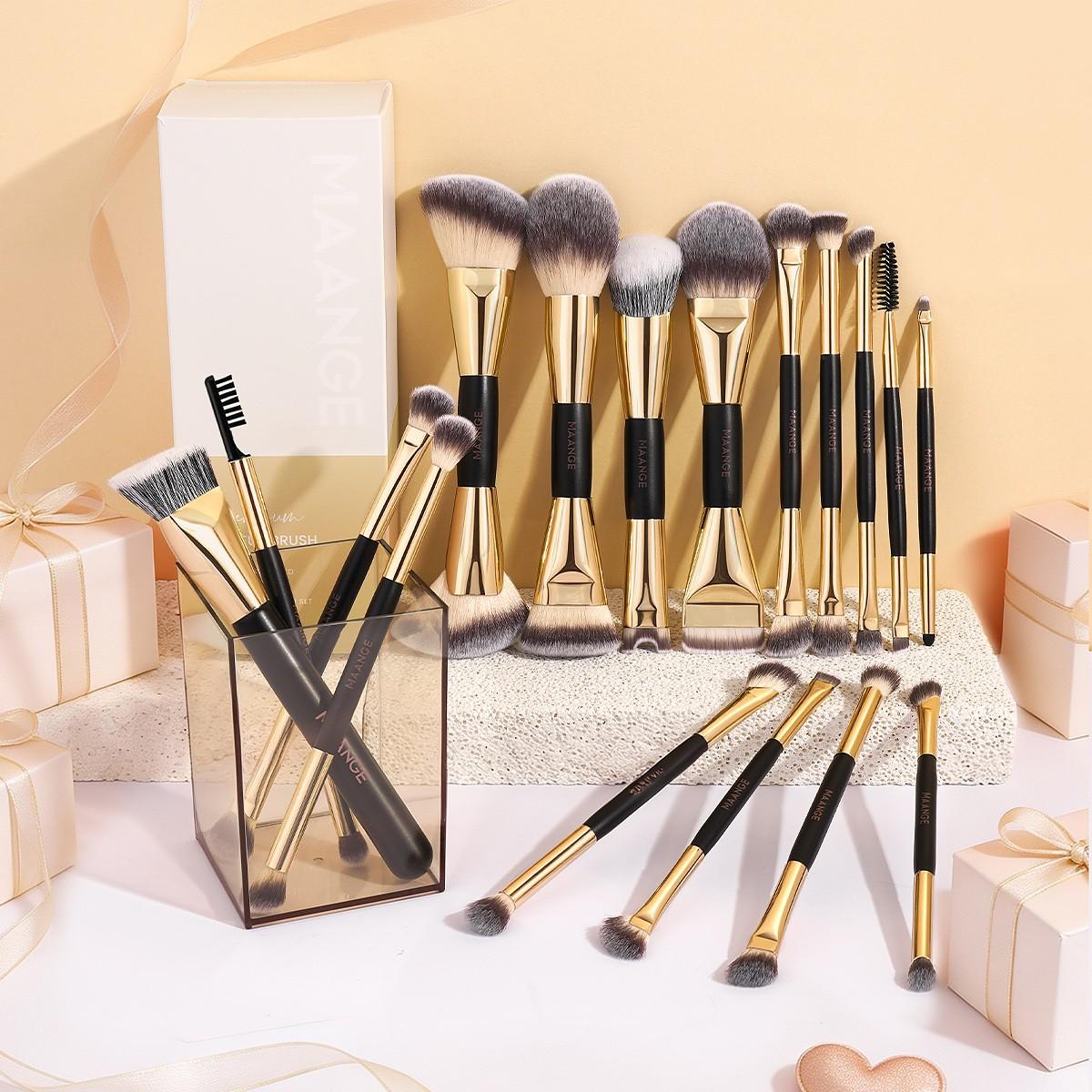 MAANGE 17-Piece Professional Makeup Brush Set with Storage Case Blush Brush, Foundation Brush, Eyeshadow Brush, Highlighter Brush, Contouring Brush, Eyebrow Brush, Mascara Brush, Powder Brush. Makeup Tools Gift for Women & Girl Travel Makeup Brush Set