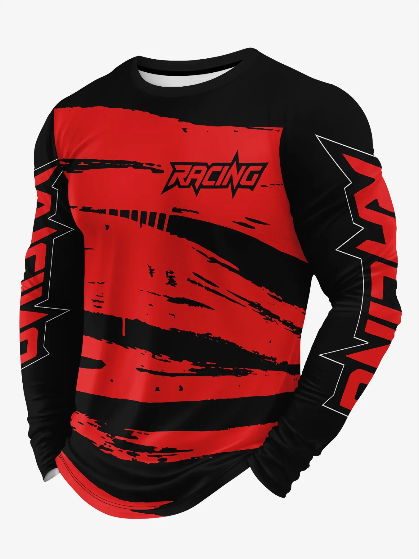 Men's Outdoor Long Sleeve Cycling Tops, Lightweight Sweat-Wicking Graffiti Brush Print Casual Sport Shirts, Relaxed Fit Black Green Multi-Color Tees for Dirt Bike Daily Outdoor Activities Sports Clothing