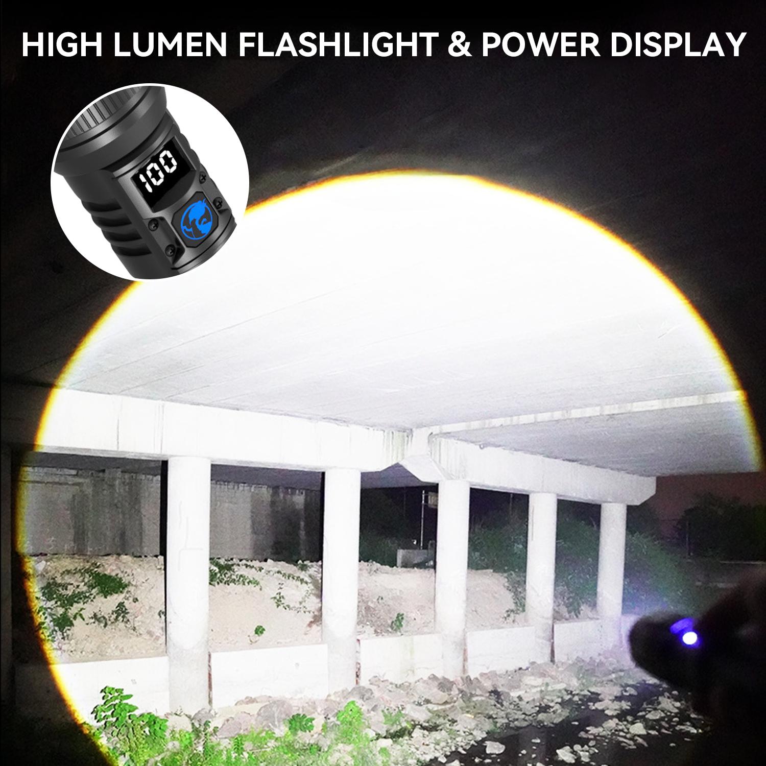 2-in-1 Rechargeable Flashlight + Power Bank,  High Lumen Super Bright, Zoomable Beam LCD Digital Power Display 3 Modes Pocket Waterproof Flashlight for Camping Hiking Home