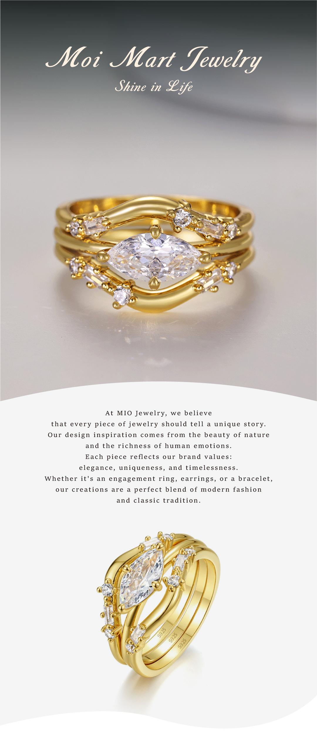 Moi Mart Luxurious Three-in-One Marquise Cut Synthetic Moissanite Ring, Stackable Ring Set, 925 Sterling Silver Jewelry, Perfect gift for Her