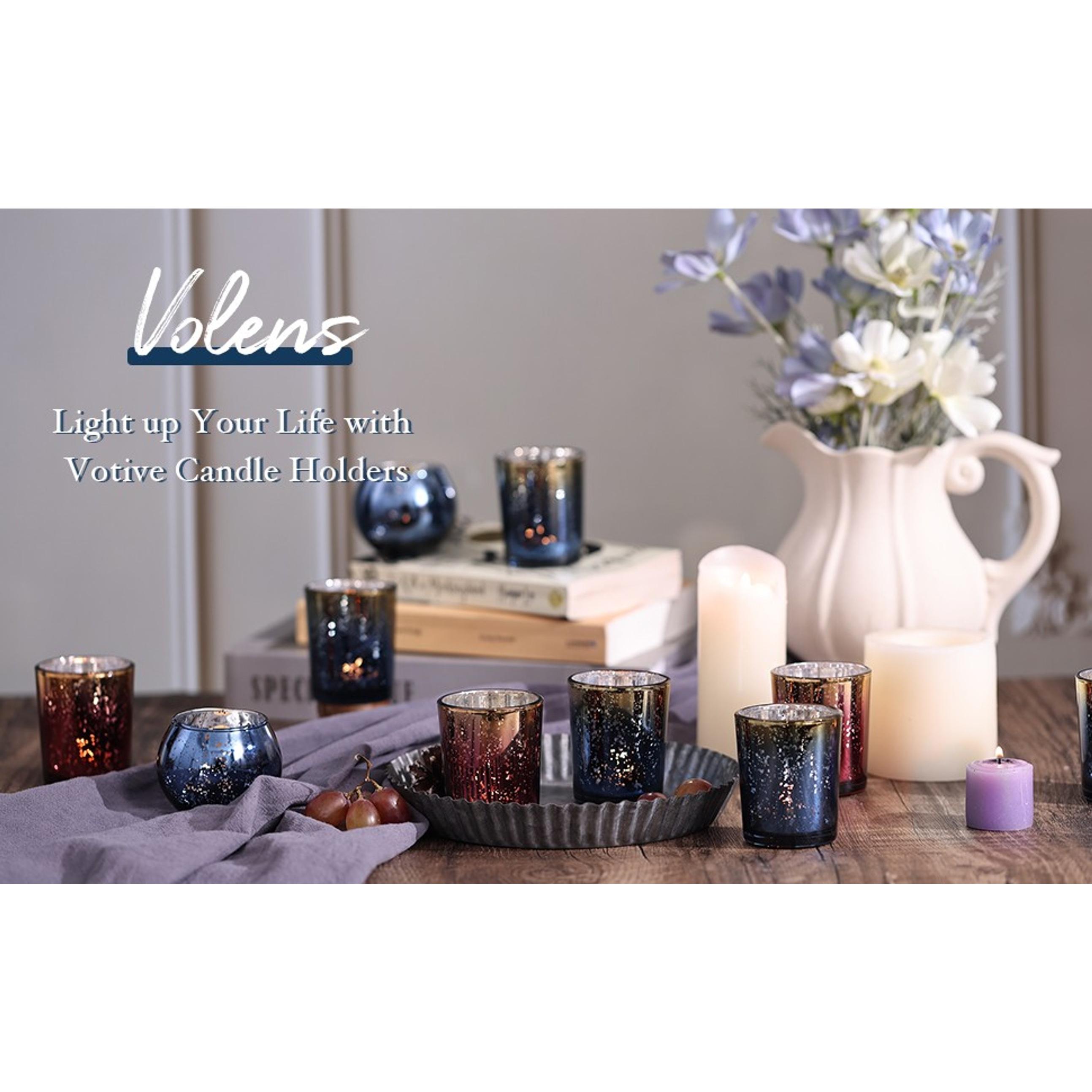 Navy and Gold Party Decorations 12pcs Glass Votive Candle Holders | Speckles Mercury Glass Tealight Candle Holders Bulk for Tabletop, Wedding Centerpiece, Navy Blue and Gold Decor