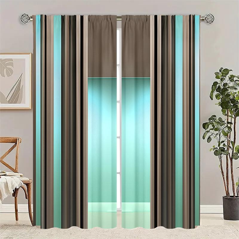 2 pieces of Mordani color-matching geometric patchwork printed curtains, made of polyester with semi-transparent texture, machine washable, suitable for bedrooms, living rooms and home decoration curtains.