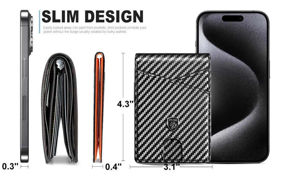 VTLASK Men’s Ultra-Thin Slim RFID Wallet with 11 Card Slots & Detachable Metal Money Clip | Lightweight, Secure & Perfect for Everyday Carry | Gift Box Ready