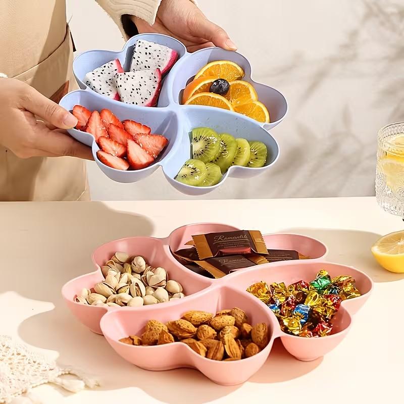 Heart-Shaped Clover Fruit Tray, Creative Snack Organizer for Home, Living Room Storage Bins, Partitioned Small Treats Fruit Bowl
