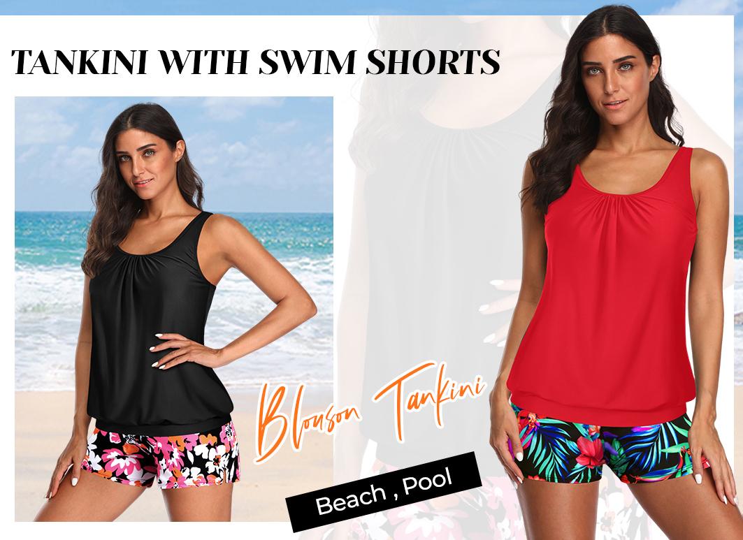 Aqua Eve Two Piece Women's Tankini Swimsuits Blouson Swim Tank Top with Shorts Modest Bathing Suits dealsforyoudays