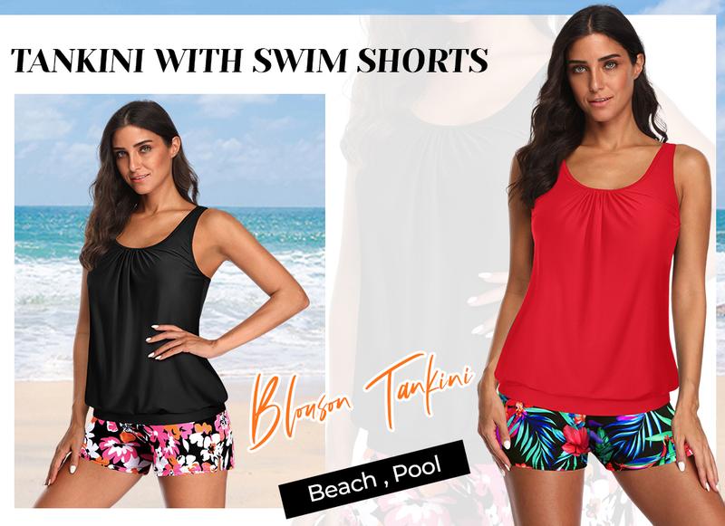 Aqua Eve Two Piece Women's Tankini Swimsuits Blouson Swim Tank Top with Shorts Modest Bathing Suits dealsforyoudays