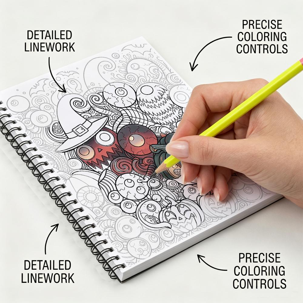 Horror Tracing and Pencil Control Adult Coloring Book A5 Size 30 Pages Spiral Bound Thick Paper Single Sided Relaxation Peaceful Soul Healing Home Decor Self Care Activity Book Birthday Gift Party Favor Horror Present