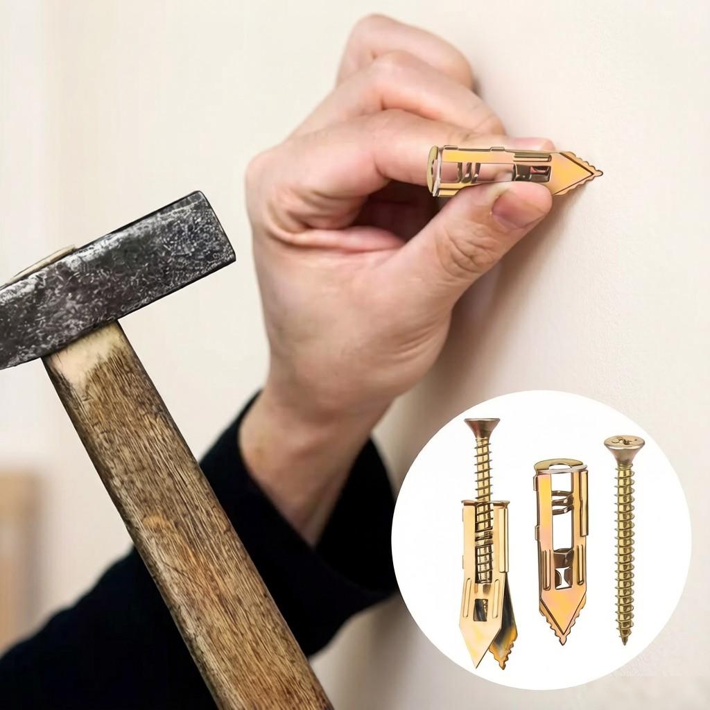 Heavy Duty 65Mn Steel Metal Expansion Anchor Kit No Drill Drywall Anchors, Deep Thread for Gypsum Board Thin Brick Fiber Cement, Keep Wall Clean & Repair-Free, Screws Removable Anchor Retained No Large Holes