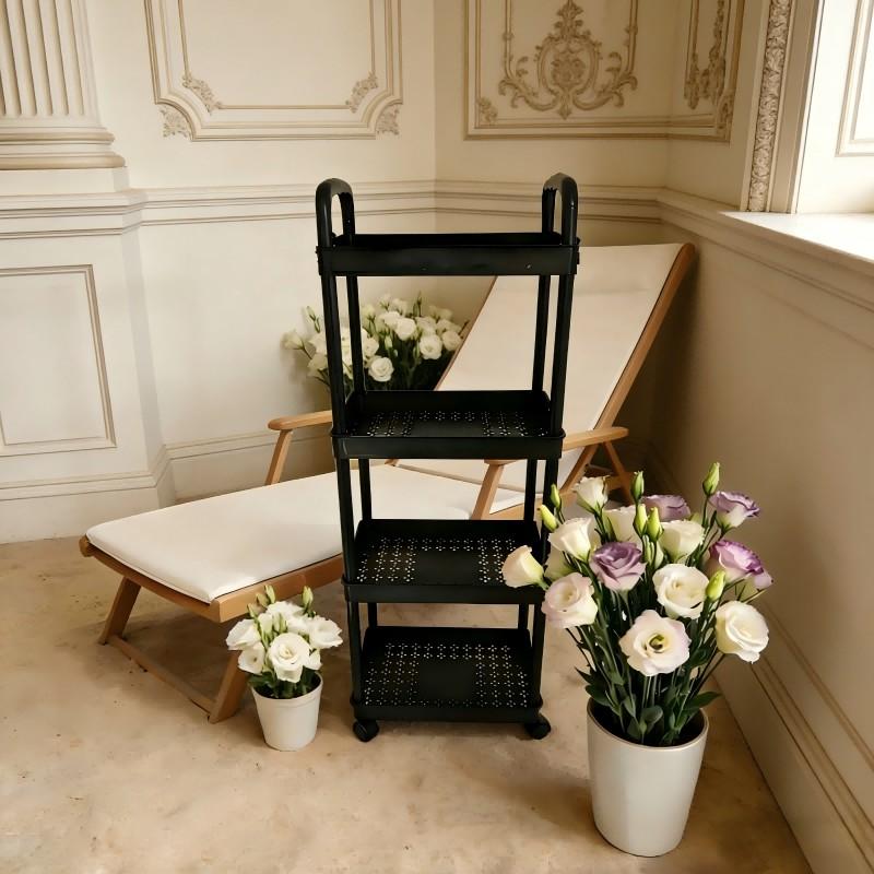 4-Tier Multi-Functional Cart, Durable Plastic, 360° Swivel Wheels, Bathroom, Bedroom, Kitchen Organizer, or, Space-Saving