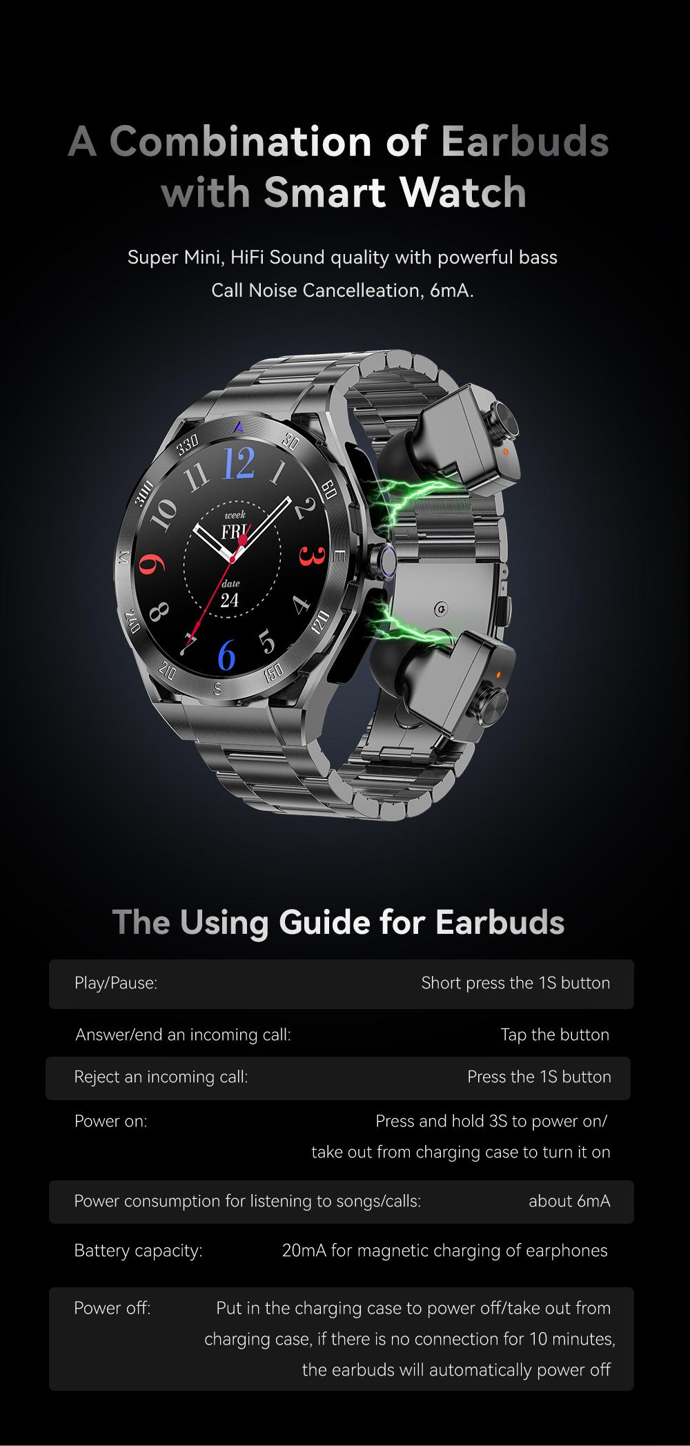 F33 Business Smart Watch with Earbuds 1.43 Inch AMOLED HD Display Bluetooth Calling Health Tracking Long Battery Life