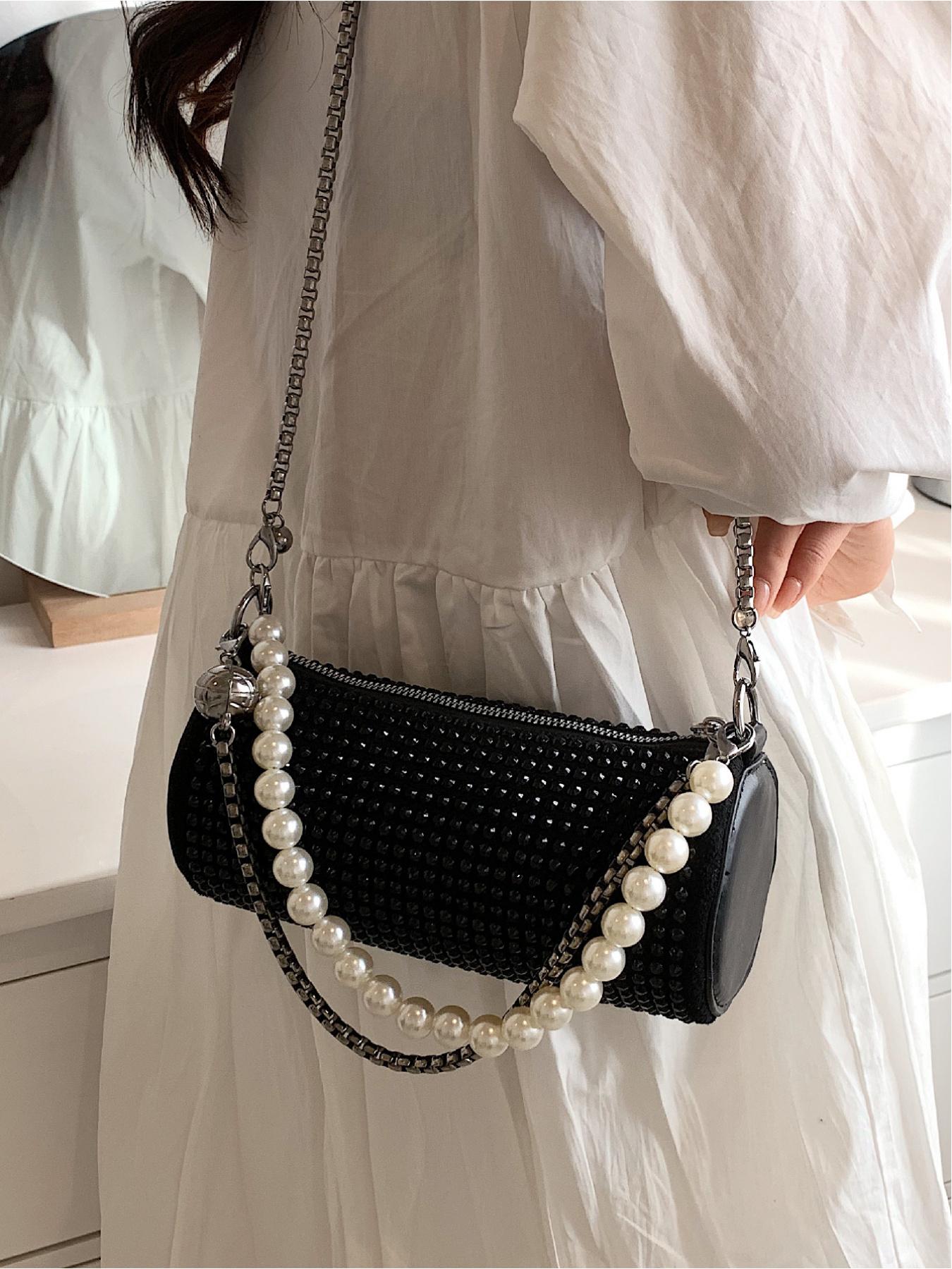 Elegant Rhinestone Design Handbag, Versatile Round Tube Bag, Simple Lady Shoulder Crossbody Bag, Stylish and Practical Accessory