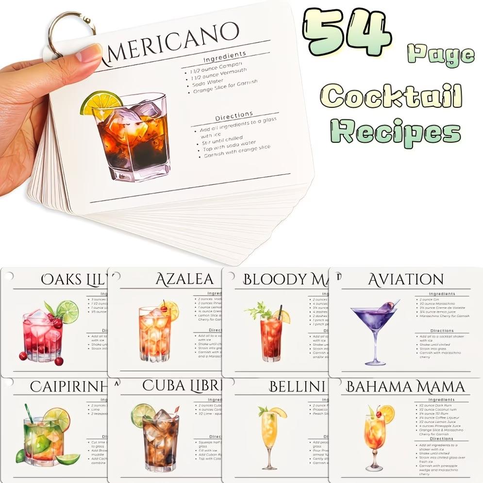 Bartender Starter Cocktail Recipe Cards, Classic Drink Quick Reference Guide, Perfect for Beach Home Bar Parties, 27 Cards 54 Recipes