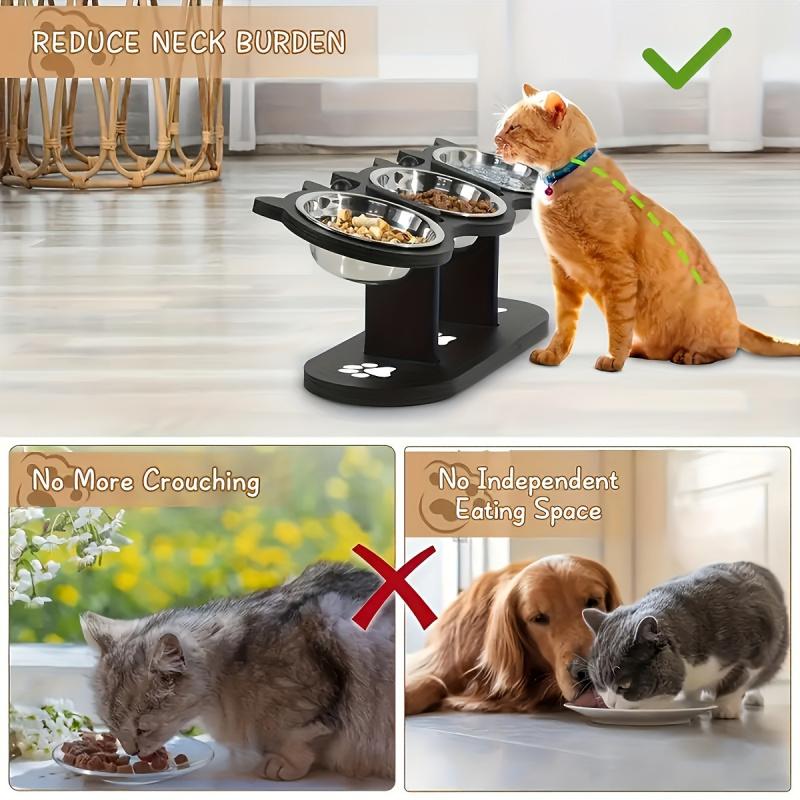 Adjustable 15 Degree Tilt Cat Bowl, 1 Set 3 Bowls Detachable Pet Feeder, Pet Supplies for Indoor Outdoor Use, Cat and Dog Accessories