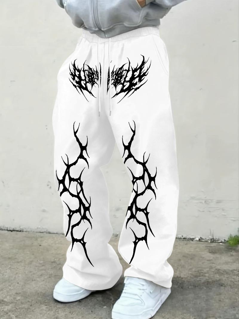Men's Street Style Loose Fit Sports Pants, Athletics Pants, Gothic Thorn Crack Pattern Wide Leg Casual Trousers, Fall Fashion Kint Fabric Men's Street Style Loose Fit Sports Pants, Athletics Pants, Gothic Thorn Crack Pattern Wide Leg Casual Trousers, Fall Fashion Kint Fabric