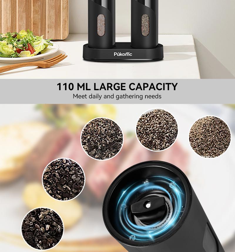 Susteas Rechargeable Electric Salt & Pepper Mill – 5 Coarseness Settings, One-Hand Use, Quick Charge. Perfect for Kitchens!