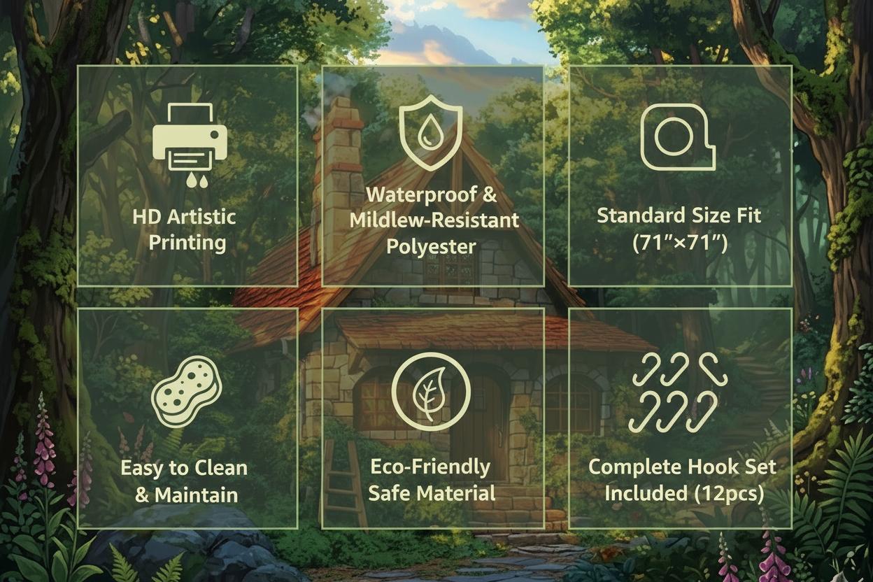 Dreamy Forest Fairy Tale Bath Curtain, Soft Polyester Bathroom Privacy Curtain, High-Definition Print, Ideal for Home, Airbnb, Hotels