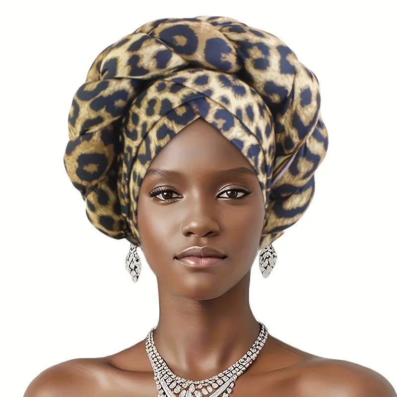African Printed 3D Sponge Twisted Braid Head Wrap Hat, Black Hair Care Turban Cap
