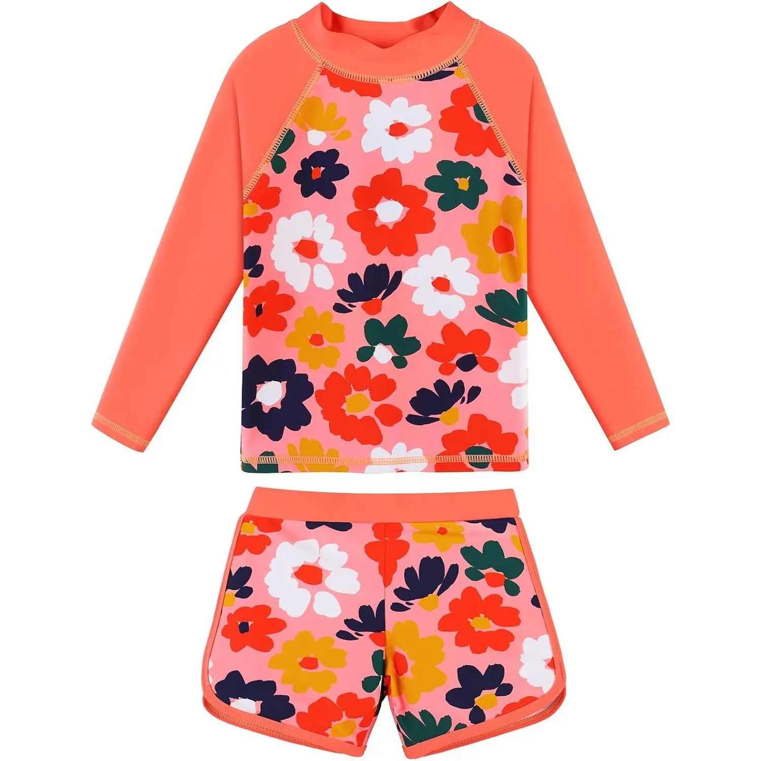 Girls Two Pieces Rash Guard Swimsuit Long Sleeve Tankini for 3-13 Years | Quick Dry Bathing suit,Toddler Kids Design, Adorable Swimwear, Soft,Lightweight,Wash-resistant,Print is fade-resistant