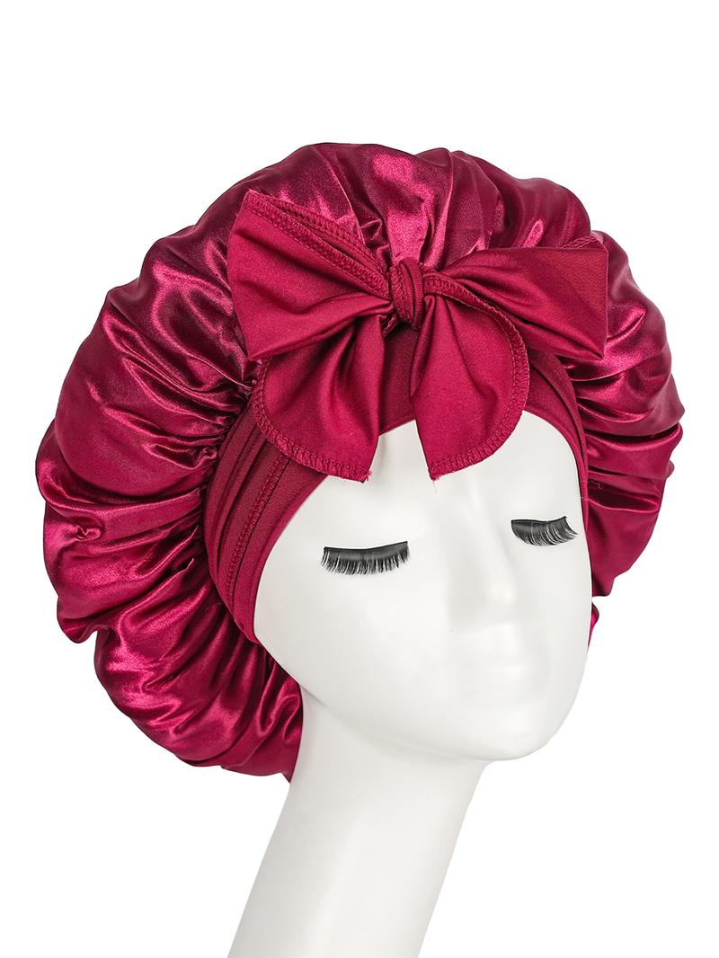 Luxury Women's Bonnet Satin Bow Tie Design Sleep Cap, Soft Skin-Friendly Anti-Static Night Hair Care Hat, Multiple Colors Available, Elastic Hair Bonnet