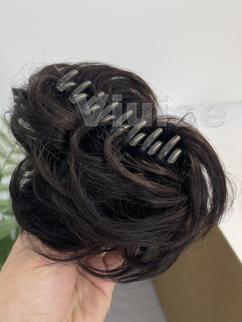 Real Human Hair Claw Chignon Messy Bun Claw Clip Hair Piece Wavy Curly Hair Bun Ponytail Extensions for Women Blonde Hair Ponytail Brown Ponytail Hair Daily Hair Buns Add Volume For Women