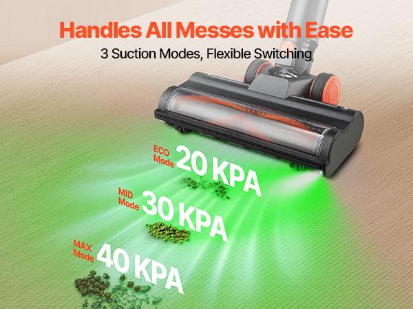 【Summerfinds】VEVOR Cordless Vacuum Cleaner, 40KPA Max Suction, Rechargeable Anti-Tangle Stick Vacuum with LED Display Screen, Lightweight Handheld Vac with 47mins Runtime for Home, Carpet, Pet Hair, Hard Floor