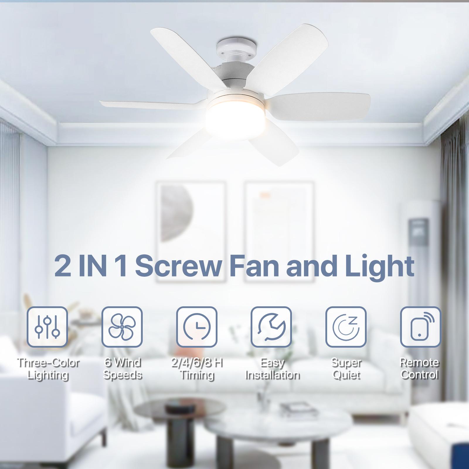 GLITGATE Ceiling Fans with Lights and Remote with Double-Bearing Structure,E26 Screw Socket Pendant Light,6 Speed 3 Color Fan Lights with Extender in summer for Bedroom,Kitchen,Study,Halloween, Black Friday, Christmas