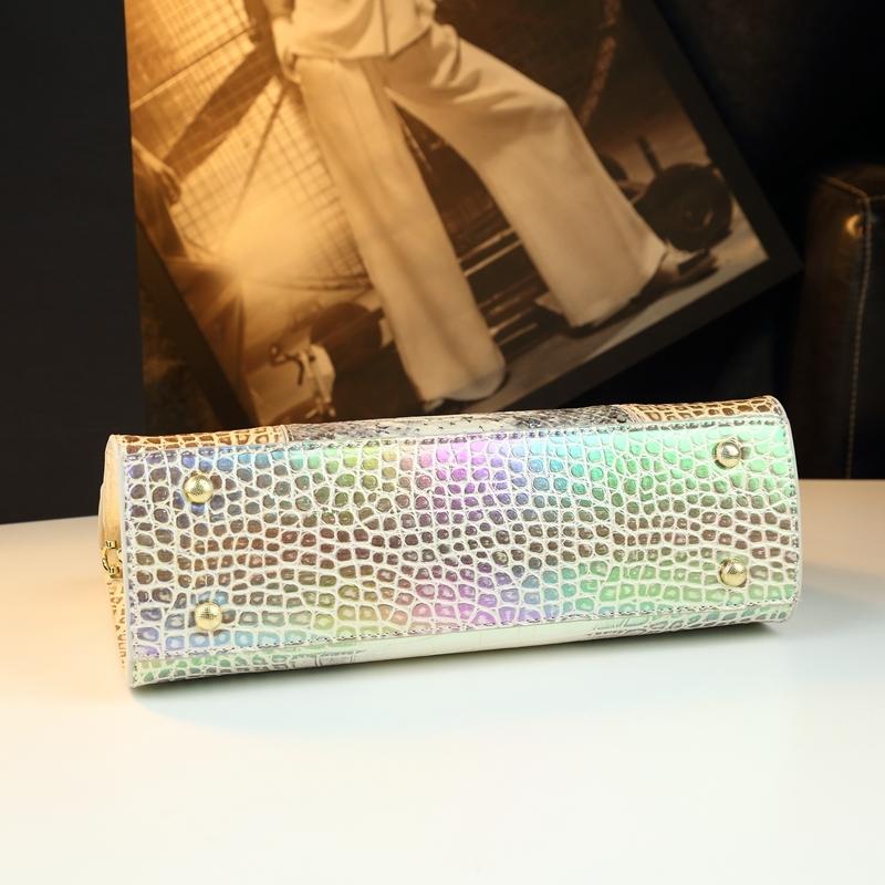 Vibrant Snake Print Crocodile Pattern Handbag, Luxurious Single Shoulder Bag, High-End Commuter Crossbody Bag, Versatile Locking Female Bag