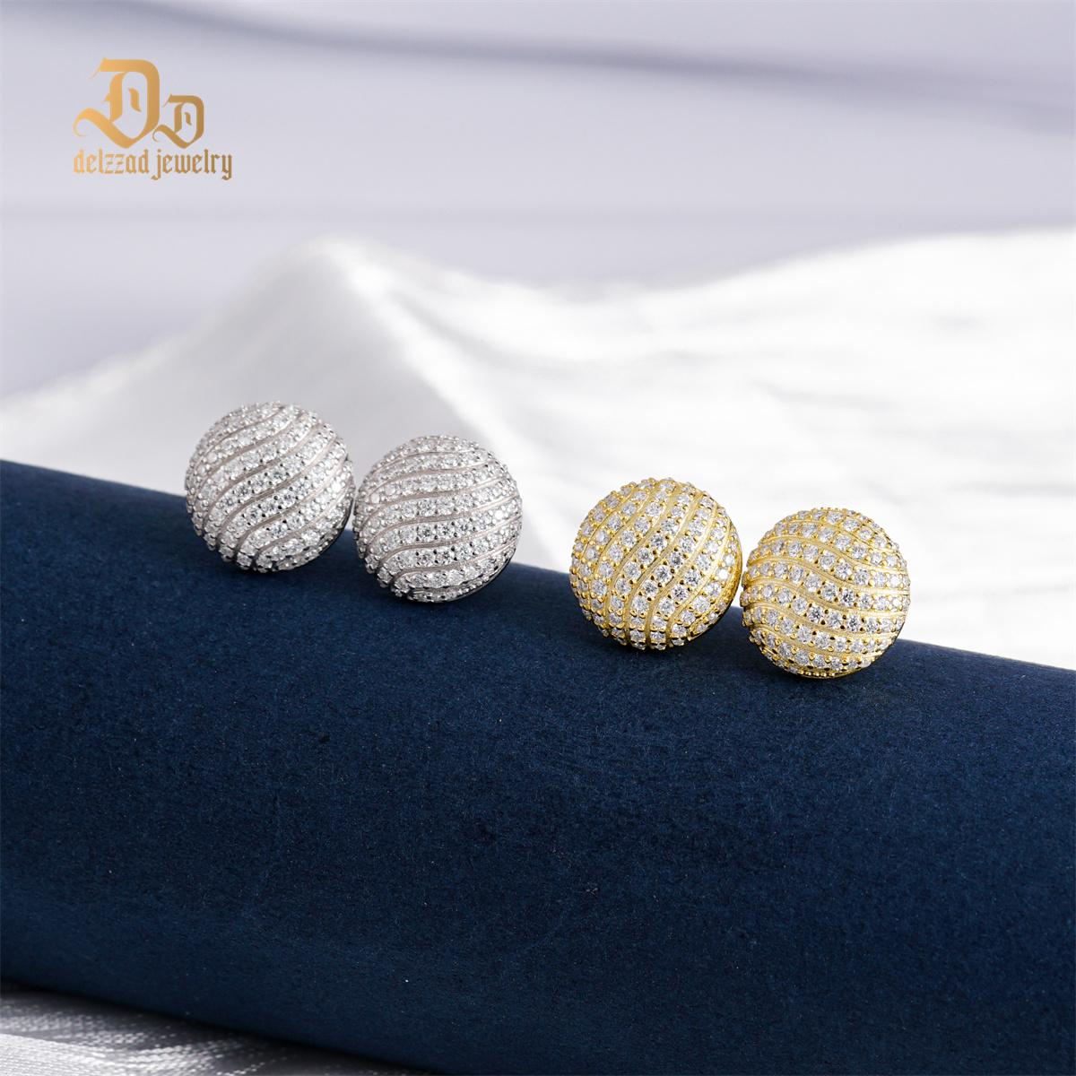 Delzzad 18K Gold-Plated Ice Wave Studs Earrings VVS Synthetic Moissanite S925 Stud Unisex Earrings Jewelry Perfect Birthday Mother’s Day Christmas Gift for Men Women Silver Earrings Golden Earrings Wedding Set