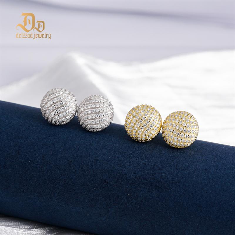 Delzzad 18K Gold-Plated Ice Wave Studs Earrings VVS Synthetic Moissanite S925 Stud Unisex Earrings Jewelry Perfect Birthday Mother’s Day Christmas Gift for Men Women Silver Earrings Golden Earrings Wedding Set