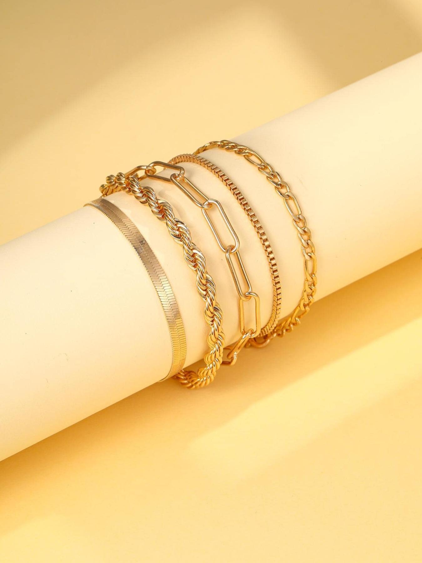 Women's Twist Herringbone Chain Stack Bracelet, Classic Jewelry for Gift, Female Fashion Accessories for Daily, Streetwear Bracelet Bundles, Stackable Bracelets