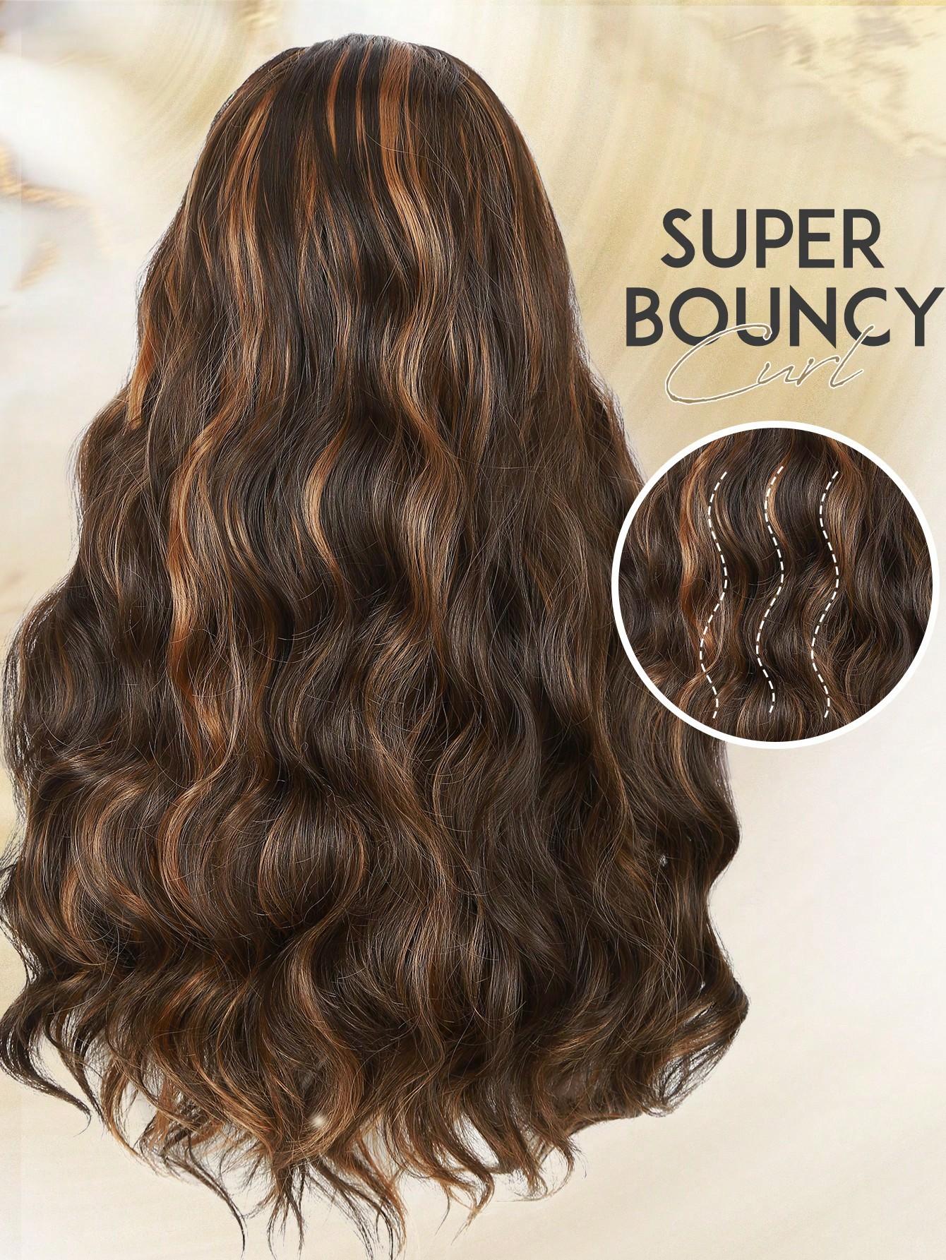 Long Wavy Headband Wig for Women, Blonde Highlight, 200% Density, Glueless, Synthetic Fiber Wigs, Party Daily Use, All Seasons